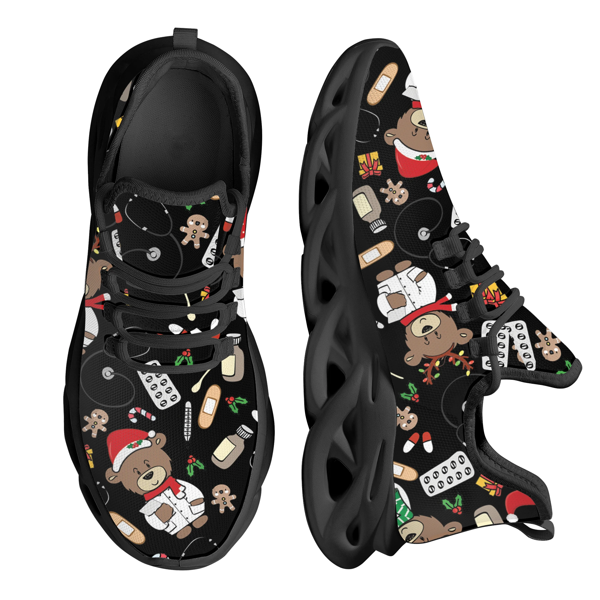 

INSTANTARTS Medicine Christmas Bear Kint Breathable Shoe Cute Outdoor Non-slip Footwear New Christmas Gift For Unisex 2022