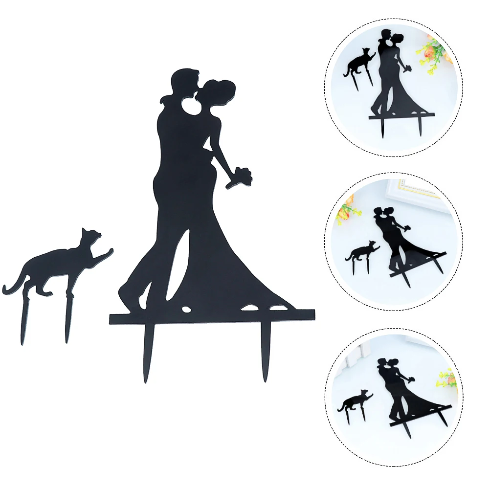 

2Set Wedding Cake Topper Acrylic Bride Groom Cat Kissing Scene Romantic Cake Topper Anniversary Party Dessert Insert