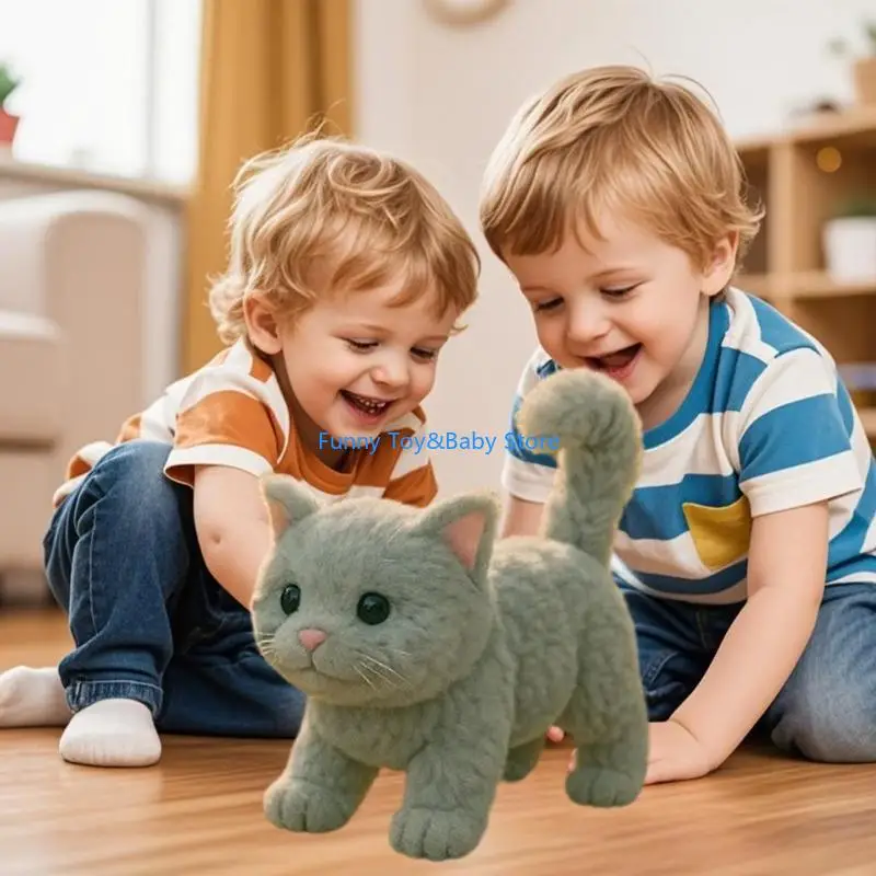 Brinquedo gatos pelúcia interativa com movimento som realista Meows Tail para amante animais estimação Operação