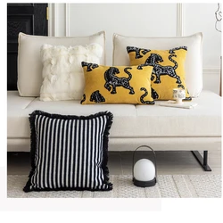 Retro Leopard Embroidery Cushion Case, Yellow Pillow Cover, Luxury Decorative, Sofa, Chair, Bedding, Home Decorations