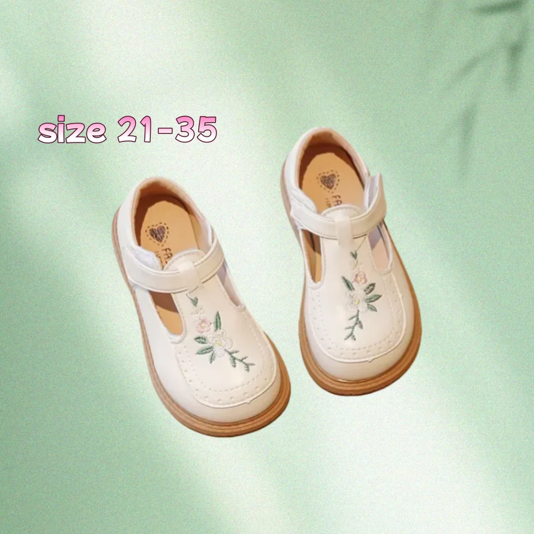 Girls Embroidery Shoes Leather Fashion PU Non-slip Casual Kids Princess Shoes Spring Autumn School  Mid To Large Children