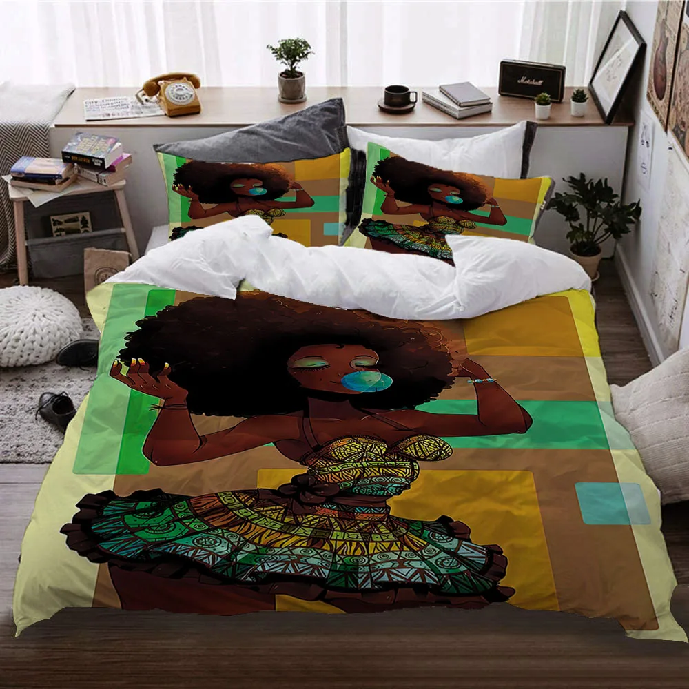 Three piece set of African girls' polyester brushed boutique bed sheets, duvet covers, bedding