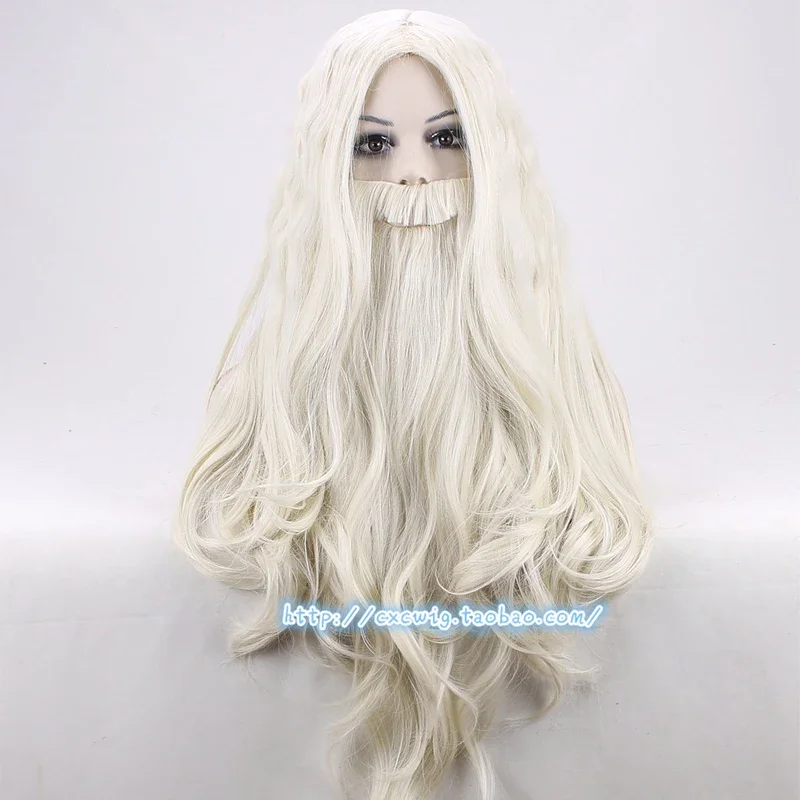 Dumbledore Wig with beard Gandalf Role Play blond long Hair Halloween costumes party wigs 65cm   wig cap