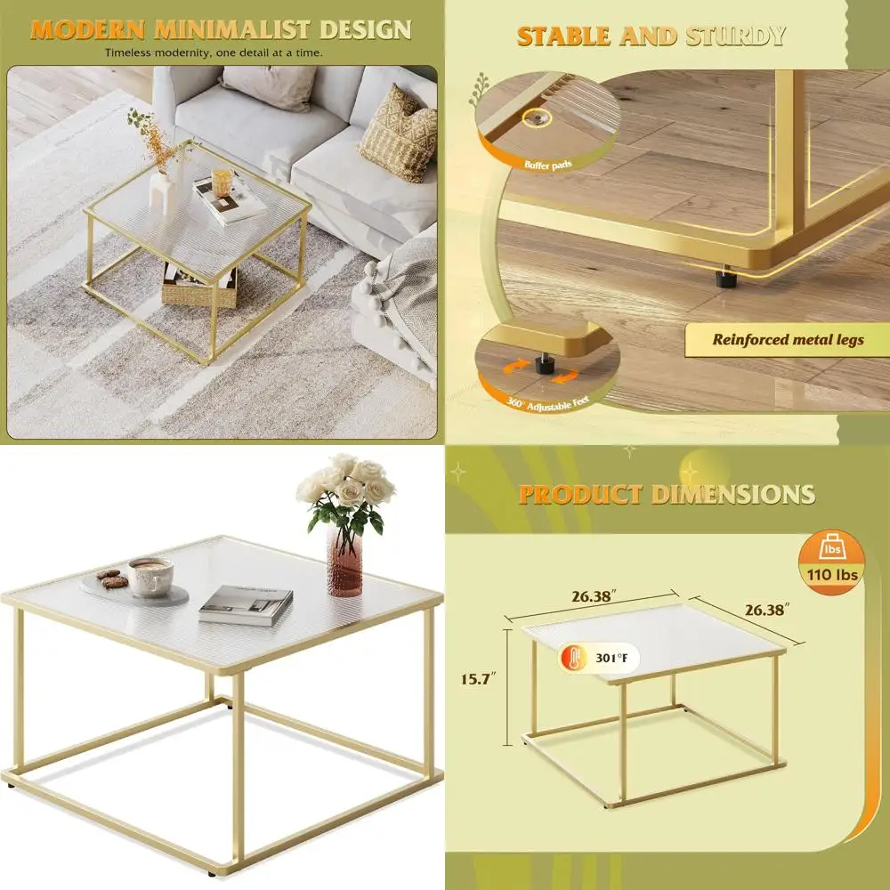 

Стеклянный и металлический журнальный столик с волнообразной текстурой, 26,4 кв. фута, для небольших помещений, золотой