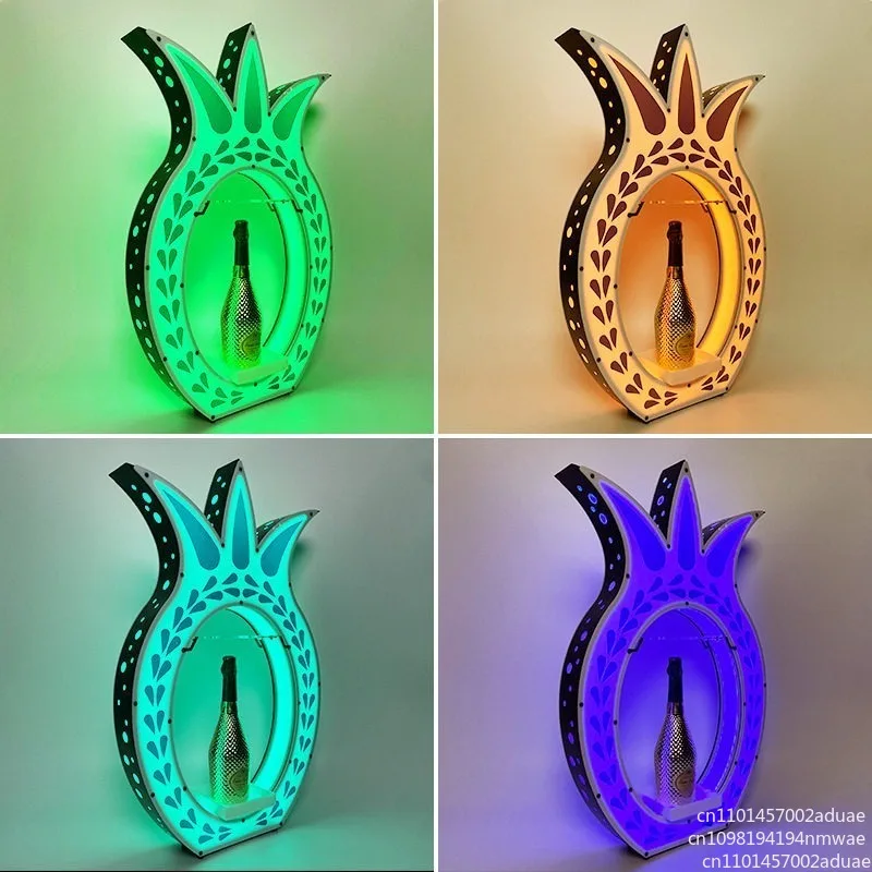 LED Multicolor Bar Display Stand, Ceramic Pineapple Tequila Bottle Holder for Mexican Theme Party & Home Decor