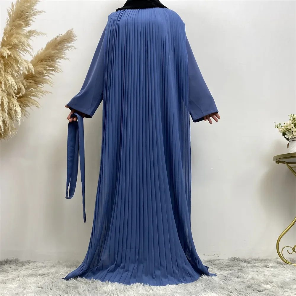

Eid Ramadan Women Muslim Set Two Piece Sets Tracksuit Islamic Musulman Ensemble Casual Fashion Pleats Dress Wide Leg Pant Suits