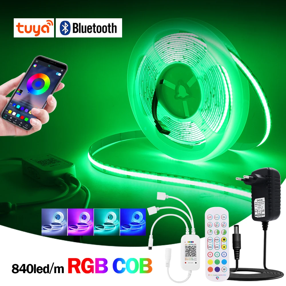 

Светодиодная лента Tuya с поддержкой Wi-Fi и Bluetooth, 840 светодиодов на метр, 12 В, 24 В постоянного тока