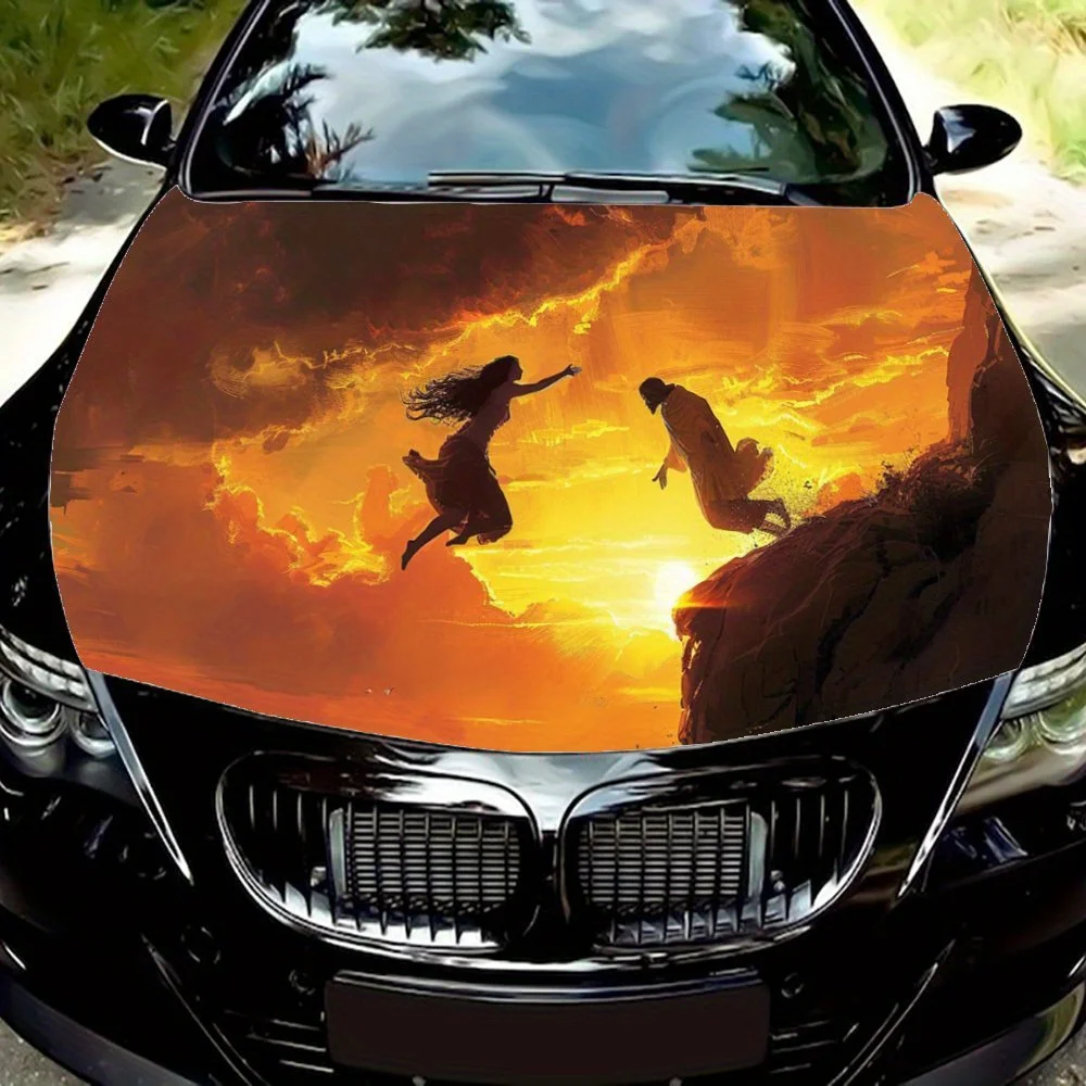 

Пара морское небо, оранжевый солнечный свет, обертка на капот автомобиля, цветная виниловая наклейка, графический капот для грузовика, автоаксессуары, украшение, наклейка, подарок