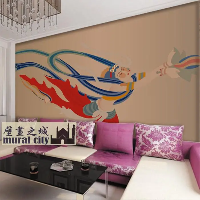 مخصص ثلاثية الأبعاد الجنية البوذية القديمة رسمت خلفية الدين الكلاسيكي دونهوانغ تحلق أبساراس اللوحات اللوحية الصينية الكلاسيكية الشرفة