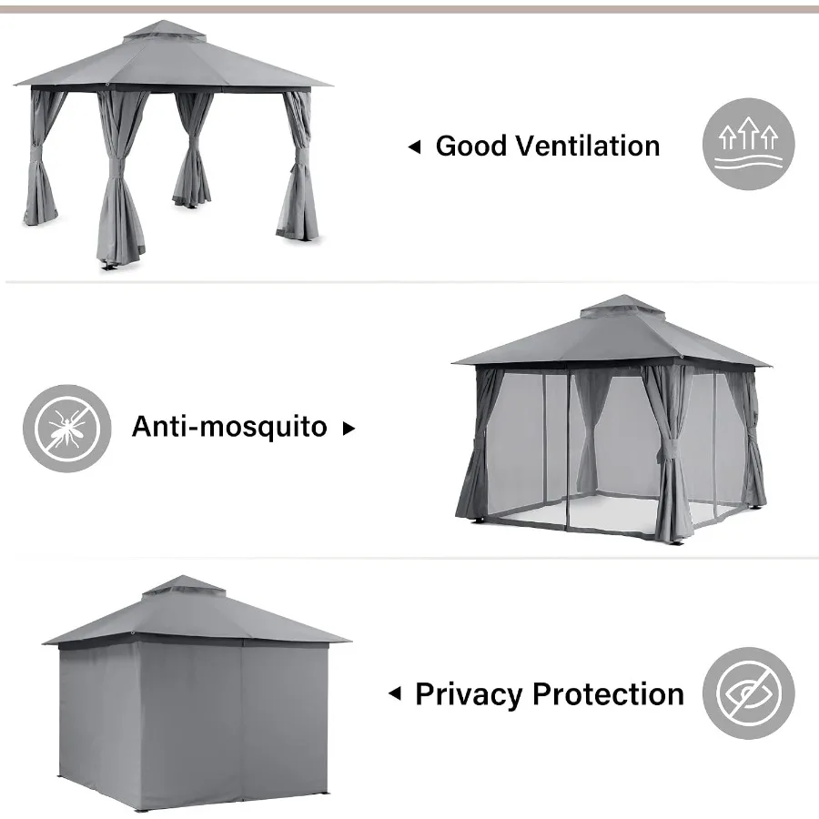 Patio, Outdoor Heavy Duty Party Tent Shelter with Double Roofs, Mosquito Nettings and Privacy Screens for Backyard, Garden, Law