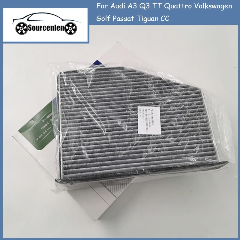 Filtro de ar ativado do carbono para o carro, cabine do pólen, A/C, Audi A3, Q3, TT, Quattro, Volkswagen Golf, Passat, Tiguan CC, 1K0819644, 1K1819653B