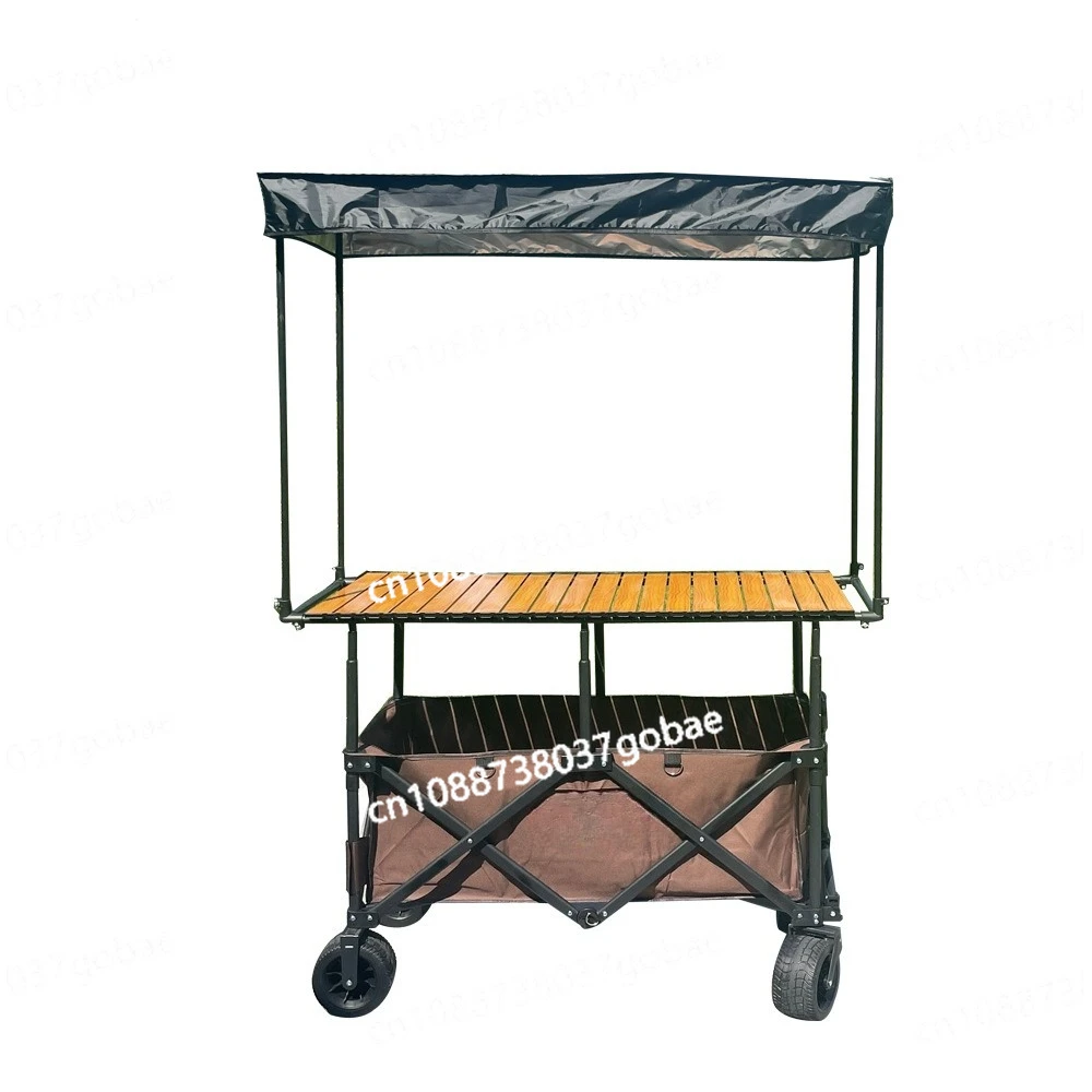 

New double-bottom stall truck, large load-bearing, liftable, foldable camping cart, trolley, stall snack truck