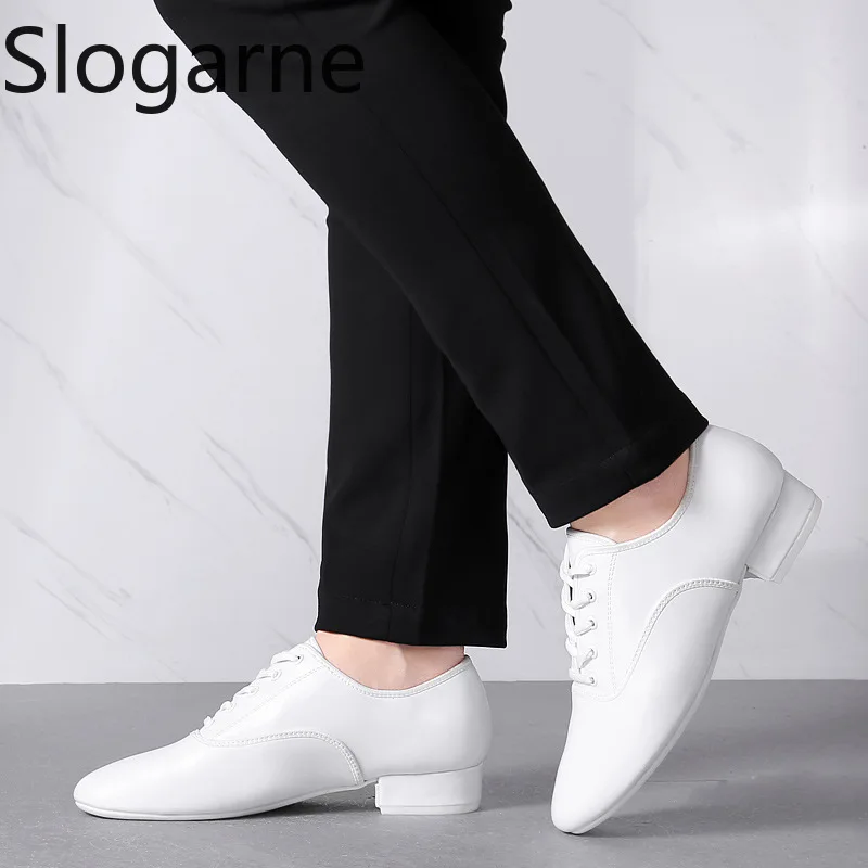 メンズ社交ダンスシューズ-男性用-新品-25cmヒール-ラテンシューズ-ソフトラバーソール-ブラック-ホワイト-タンゴ-ワルツ-サルサ-ダンス-puレザーシューズ