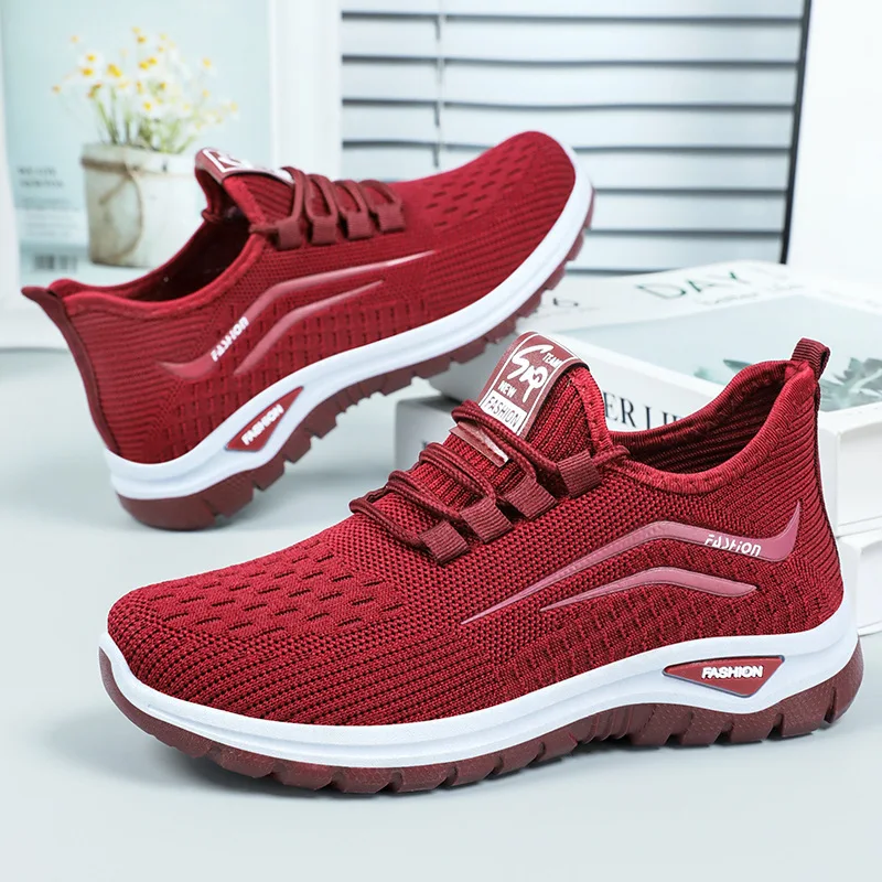Women's Sneakers New Autumn Lace Up Breathable Knitted Casual Shoes Female Anti-slip Soft-soled Comfortable Running Shoes 36-43