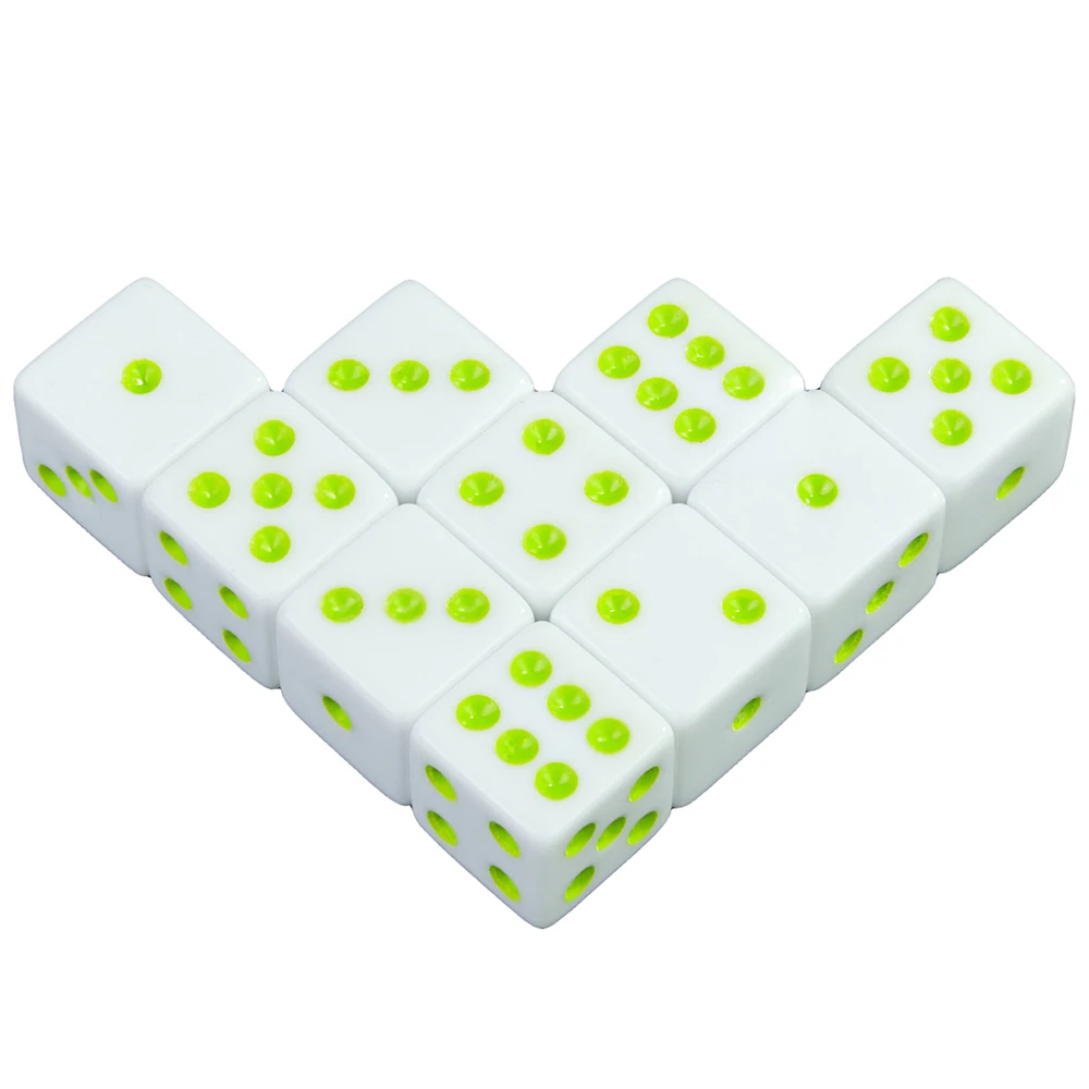 D6 الأبيض لعبة النرد 10 قطعة 16 مللي متر الترفيه الاكريليك أداة القمار النرد