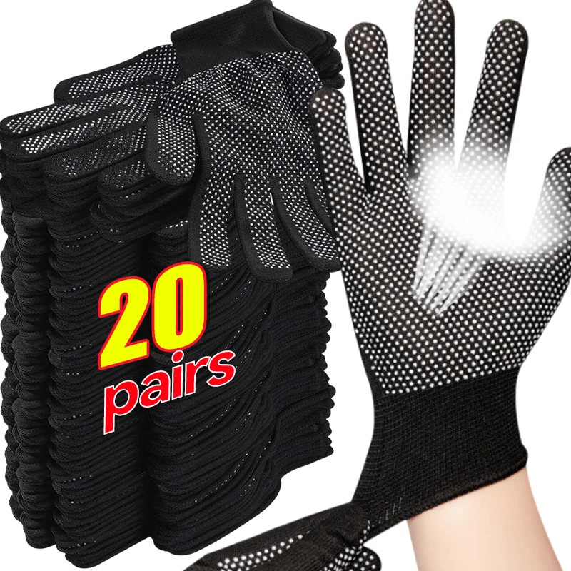 20Pairs Anti-slip Wear Resistant Nylon Full Finger Gloves Garden Work Gloves for Women Men Anti-UV Outdoor Cycling Gloves Mitten