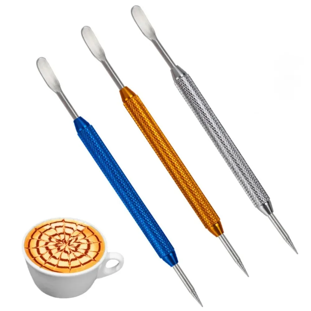 Coffee Tool Stainless Steel Coffee Latte Art Needle Non-slip Handle Rust-proof Latte Art Pen Double Tips Carved Stick Cafe