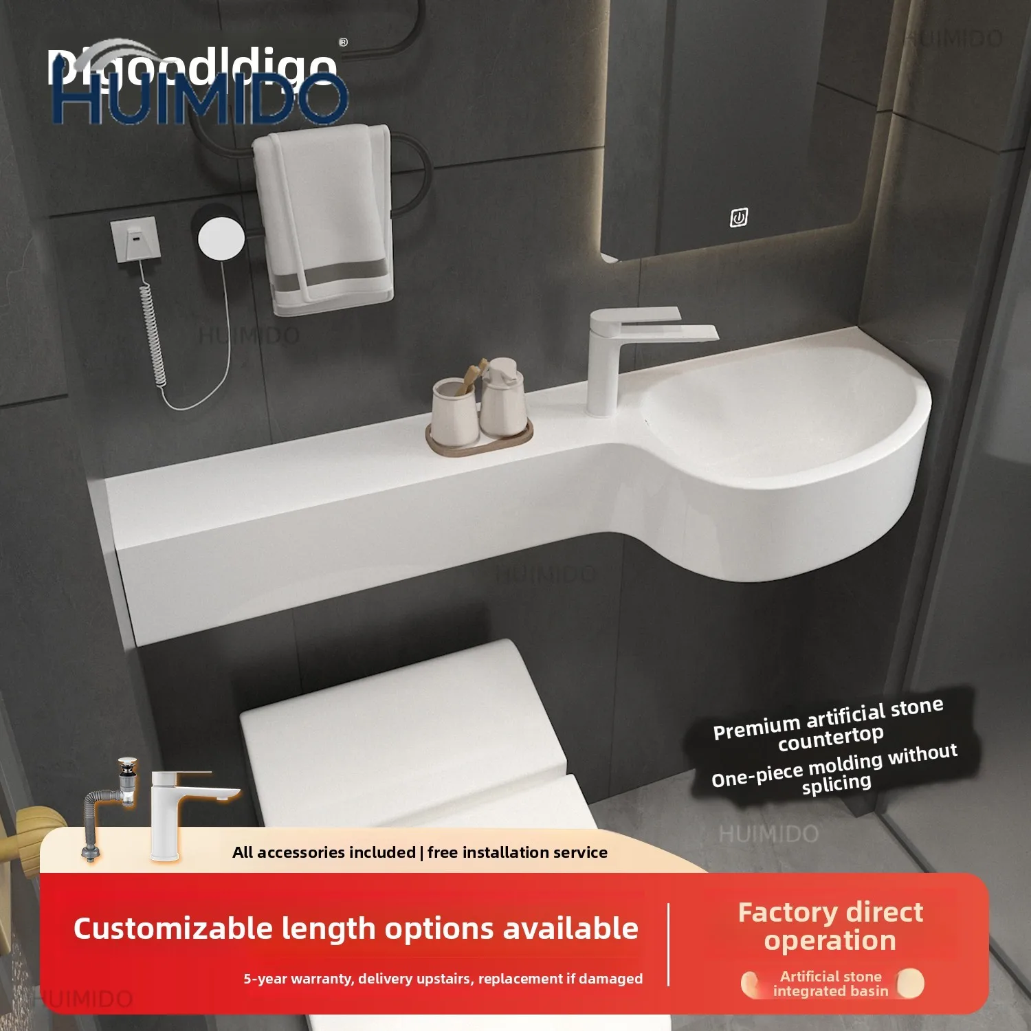 Small apartment bathroom Mini Japanese-style narrow integrated water drop-shaped hand wash face basin Wall-mounted deep basin
