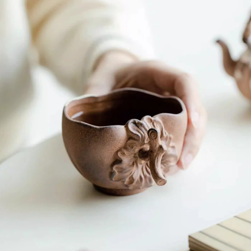 

Pure Hand Drawn Silver Master Cup Ceramic Exquisite Teacup Chinese Antique Style Old Rock Mud Master Cup Personalized Teaware