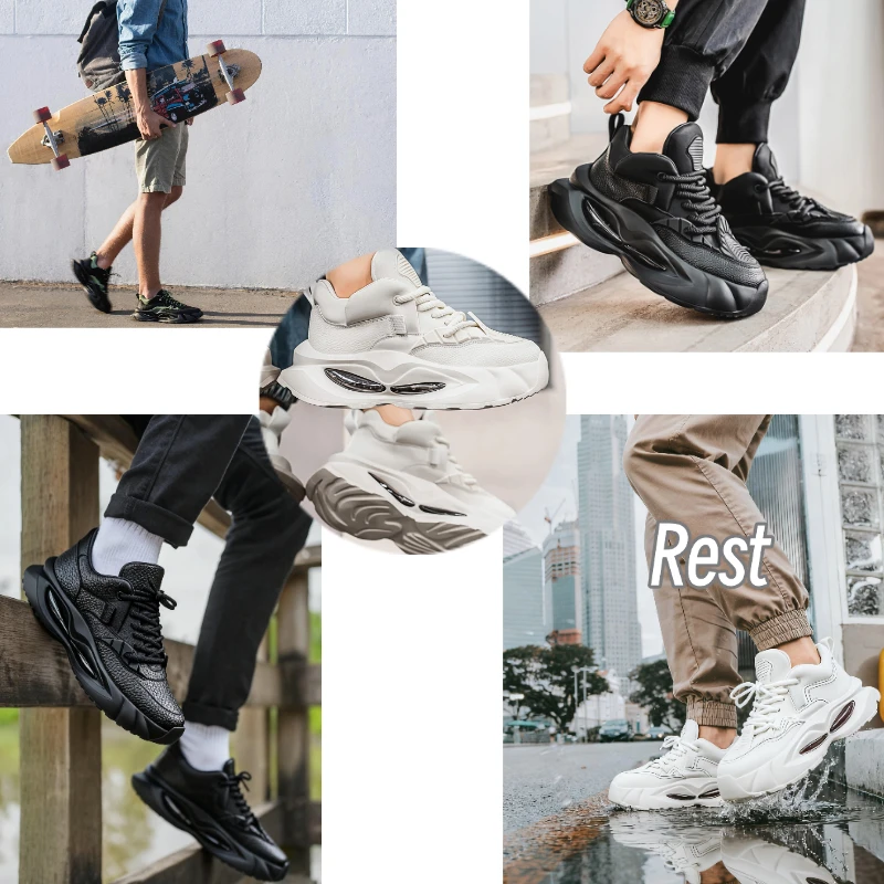LiveDay Men's Chunky Sneakers Designer Soft Sole Casual Shoes Spring Microfiber Leather Upper Height-Boosting Platform