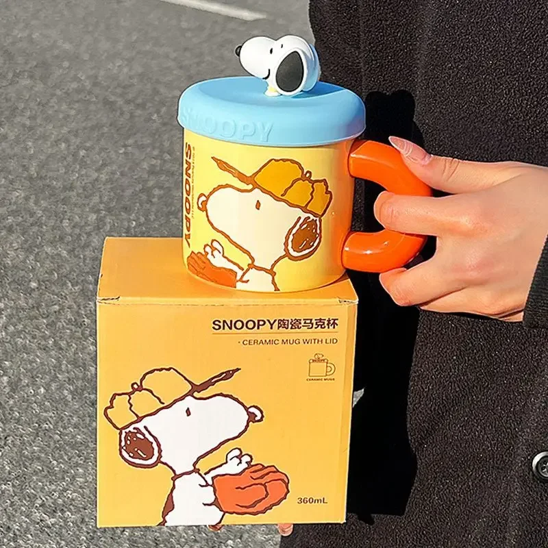 Caneca cerâmica portátil do Snoopy, Amendoim bonito do anime, Copo de água dos desenhos animados, Café com leite, Beber, Casa, Casal, Chaleira do escritório