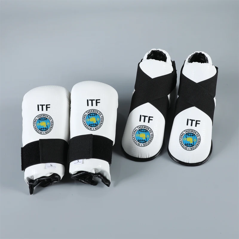 Taekwondo ITF Gloves PU Leather Karate Training Foot and Leg Protective Covers Ankle Pads Protective Equipment Logo Print