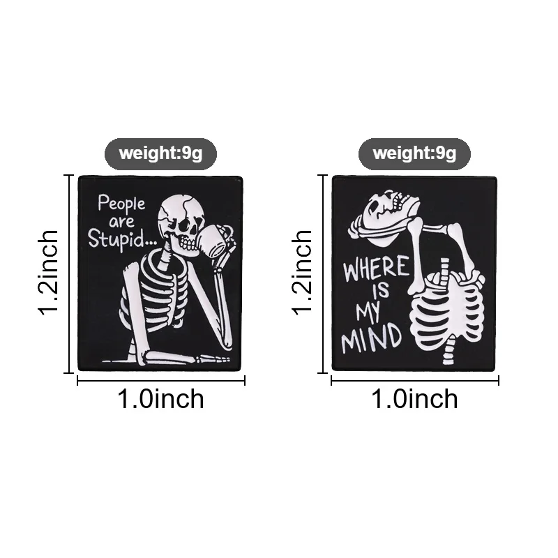 Funny Skeleton Badge Dark Humor Skull Quotes Enamel Pins Halloween Gothic Brooch Where is My Mind People are Stupid Accessories