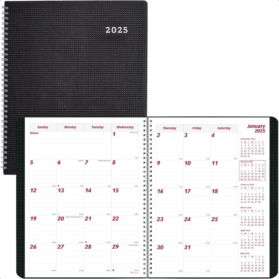 

® 2025 DuraFlex Monthly 14 Months December 2024 to January 2026 TwinWire Binding 11" x 8.5" Black CB1262V.BLK25