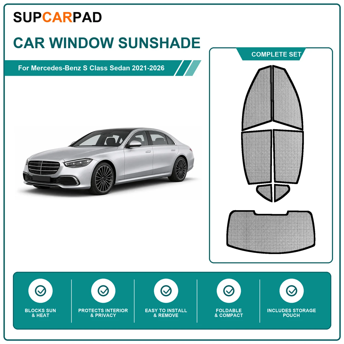 For Mercedes-Benz S Class Sedan 2021-2026 Full Set Car Window Sunshades UV Block Privacy Heat Insulated Foldable Car Curtain