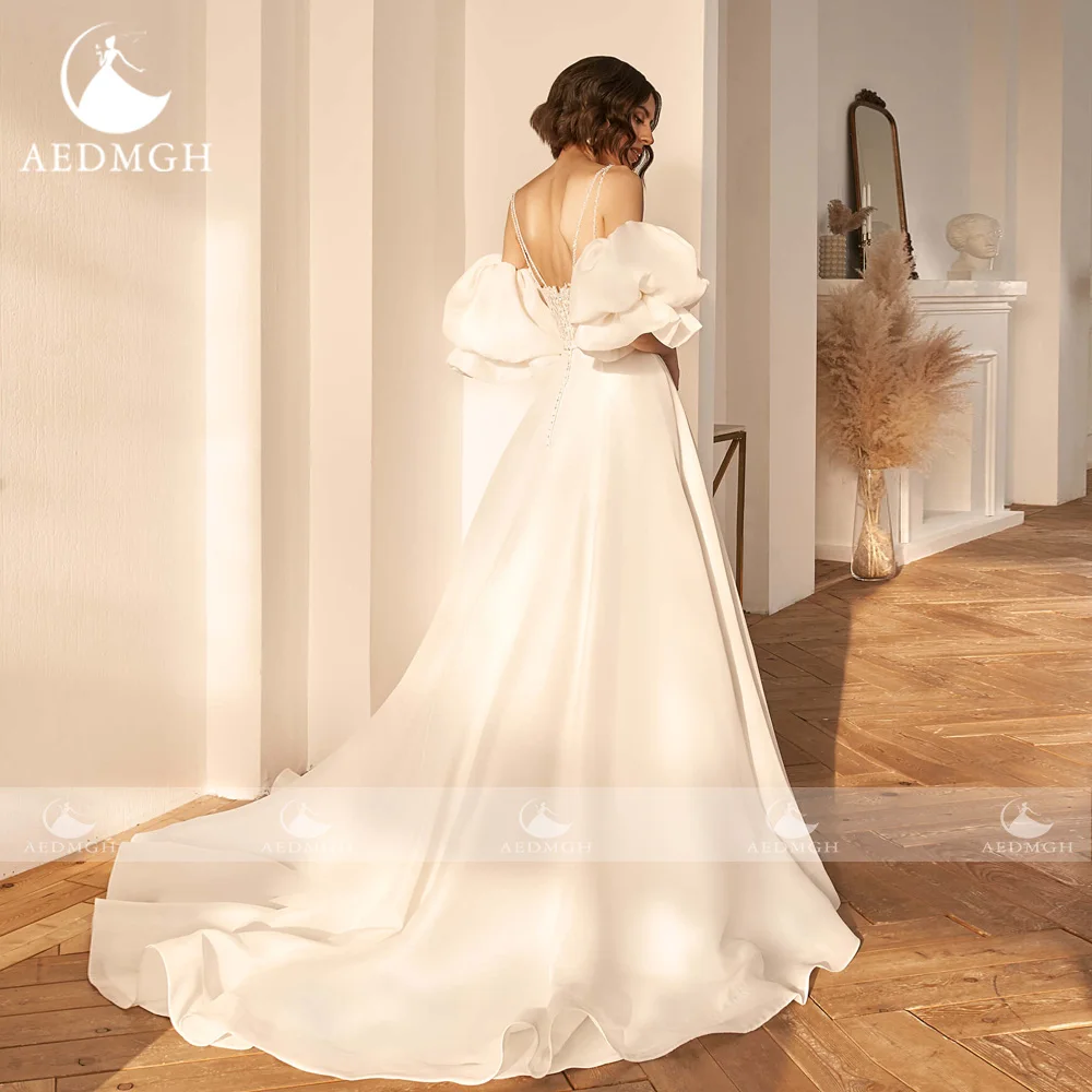 Aedmgh A-Line Chic Wedding Dresses Sweetheart Detachable Lantern Sleeve Vestido De Novia Appliques Tulle Custom Made Bridal Gown