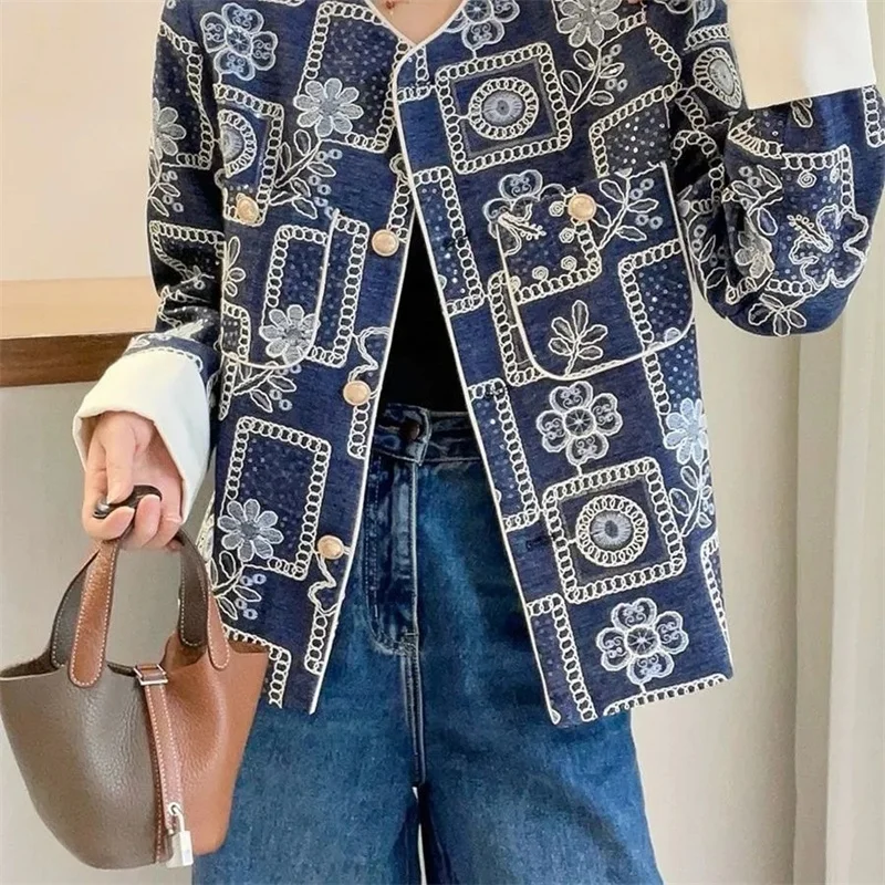 

Jacket New Fashion Embroidered Round Neck Retro Loose Single-breasted Coat Women's Spring Fashion Chinese National Style Jacket