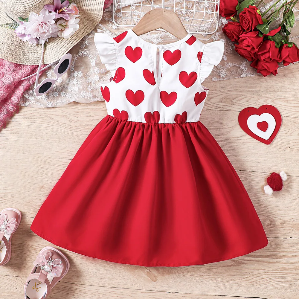 Kids Casual Dress for Girls Clothes Summer New Toddler Red Heart Print Sleeveless A-line Princess Dress Fashion Children 2-8Y