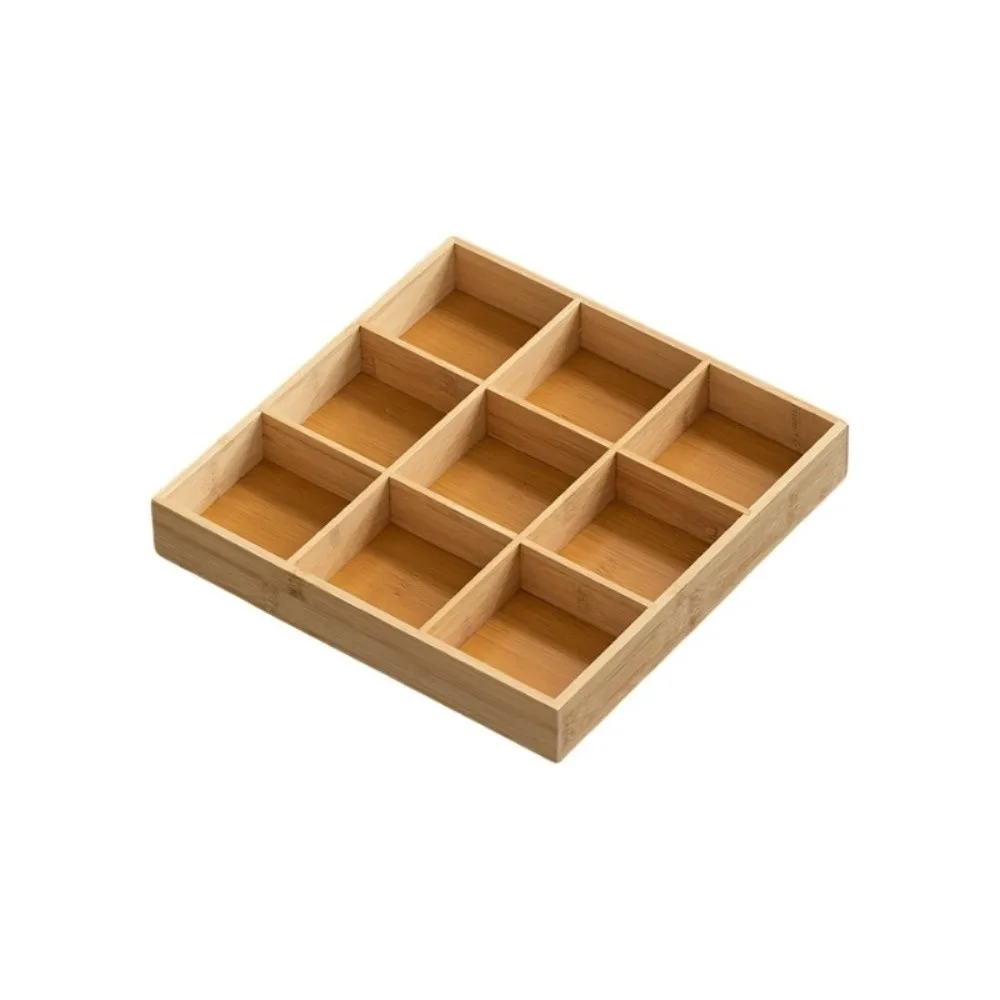 Food Presentation Multi-Grid Bamboo Tray Wooden Divided Plate Combination Serving Plate Kitchen