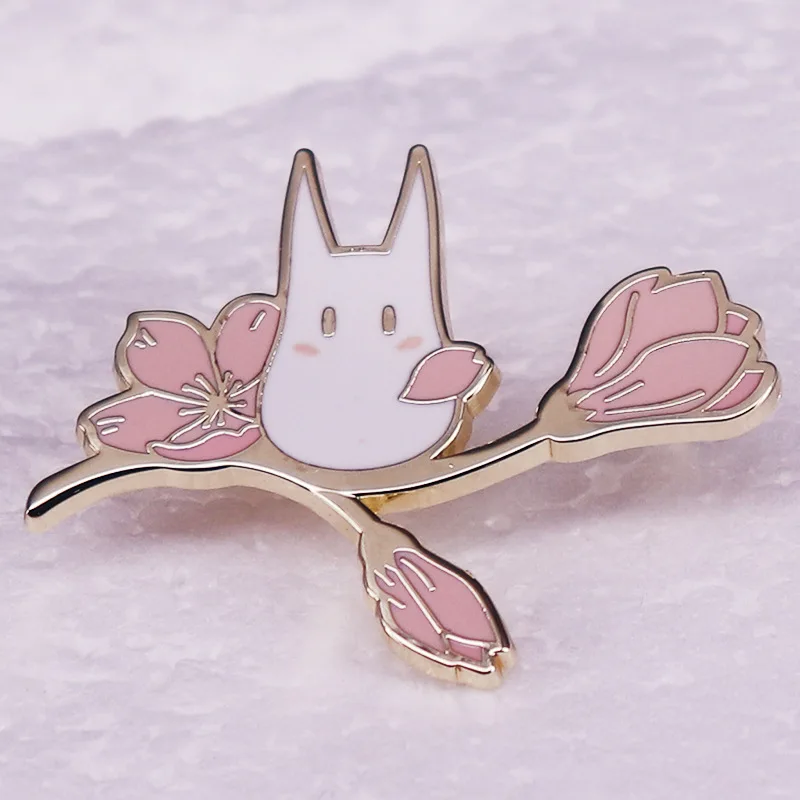 Kawaii Sakura Tree Branches Totoros Hard Enamel Pin Cartoon Flowers Totoros Animals Brooch Anime Fans Collection Badge Jewelry