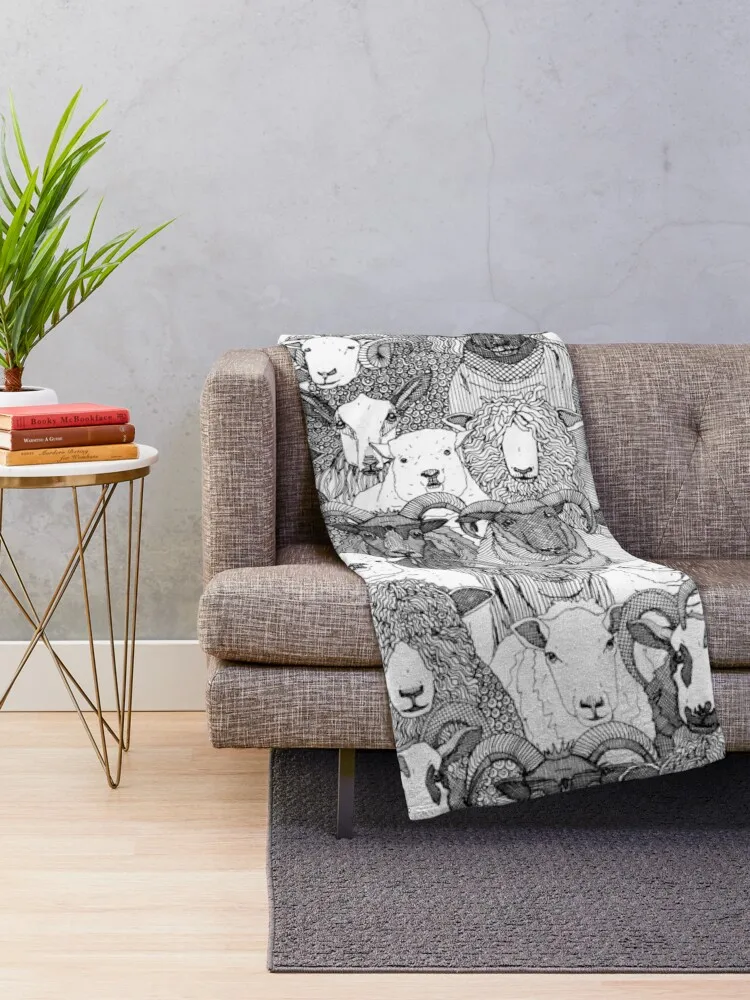 just sheep black white Throw Blanket anime Decorative Sofas Blankets