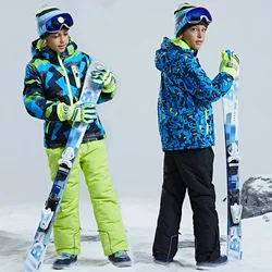 Conjuntos de esquí para niño y bebé, traje de nieve cálido para invierno, chaqueta impermeable, pantalones, chándal de Snowboard para adolescentes