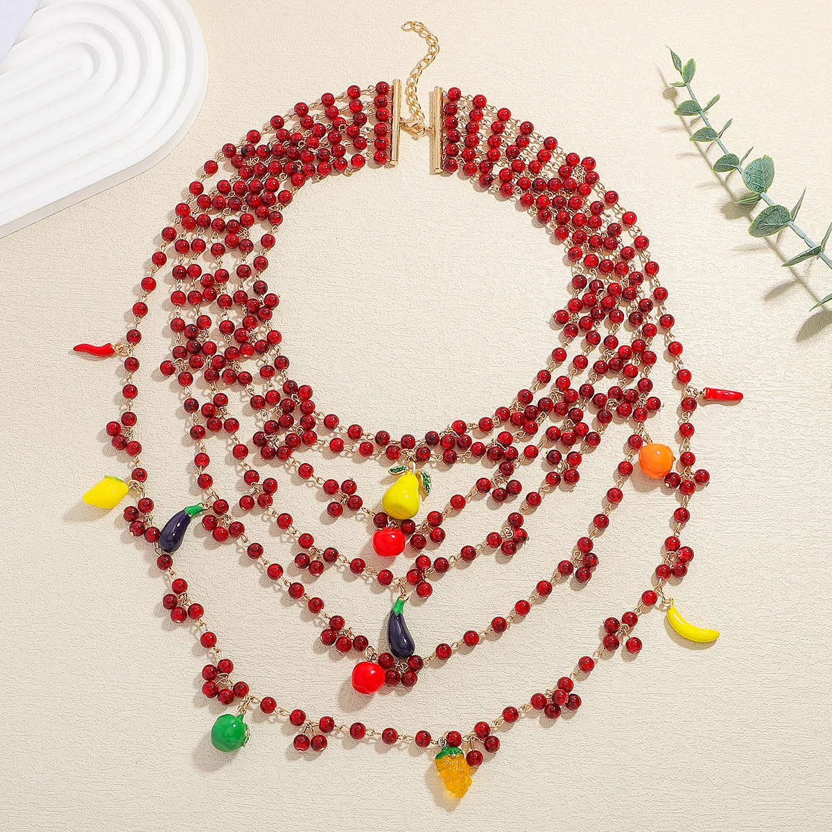 

2025 ZAA Trendy Multilayer Red Beads Chili Lemon Pendant Necklace For Women Exquisite Summer Vacation Beach Charm Jewelry Gift