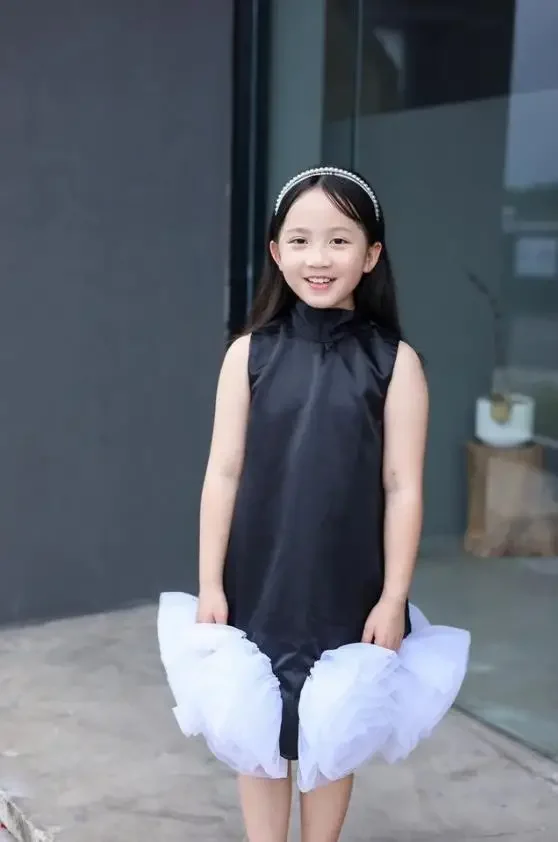 Summer Boutique Kids Clothing Black Hepburn Style Flower Sleeveless Girls Dresses A3954 Vestidos Girs Birthday Pageant Dress