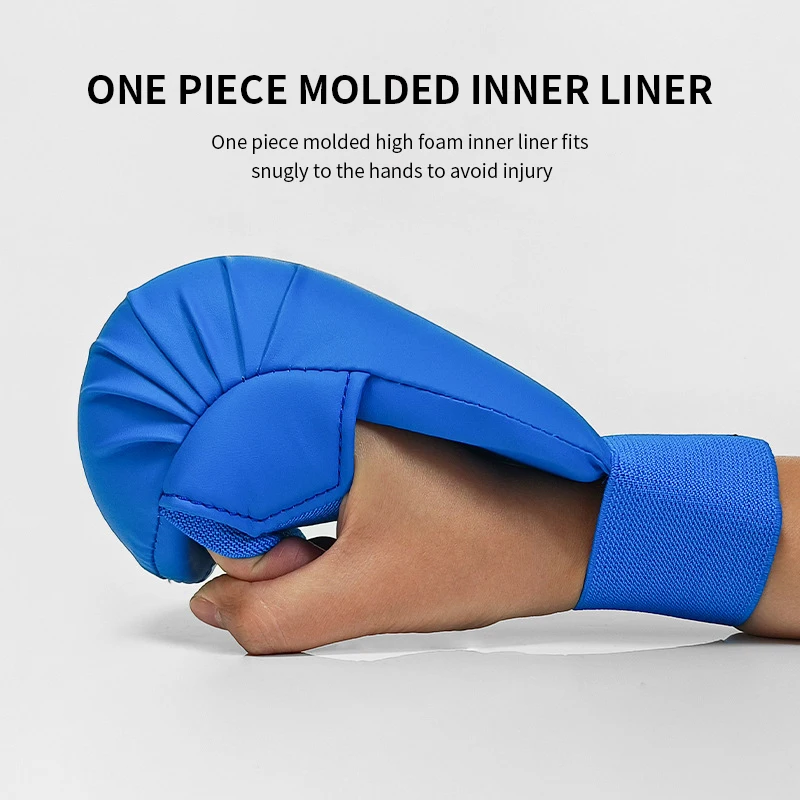 Karate Gloves Fingerless Karate Martial Arts Training Gloves PU Leather Thickened Protection Widened Wristband for Child Adults view 2