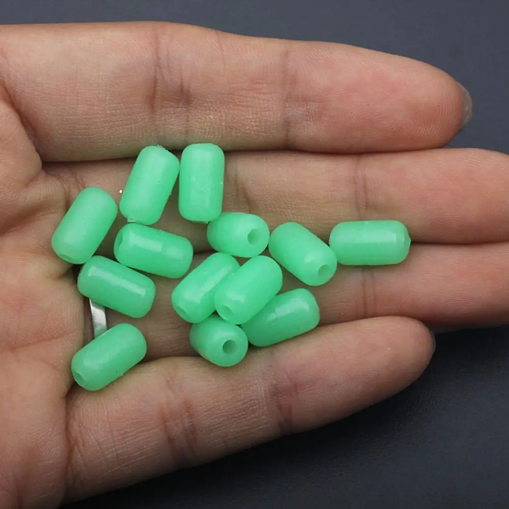 100pcs Cylindrical Luminous Fishing Beads Anti-Collision Glowing Glowing Fishing Space Stopper Night Light Soft Rubber