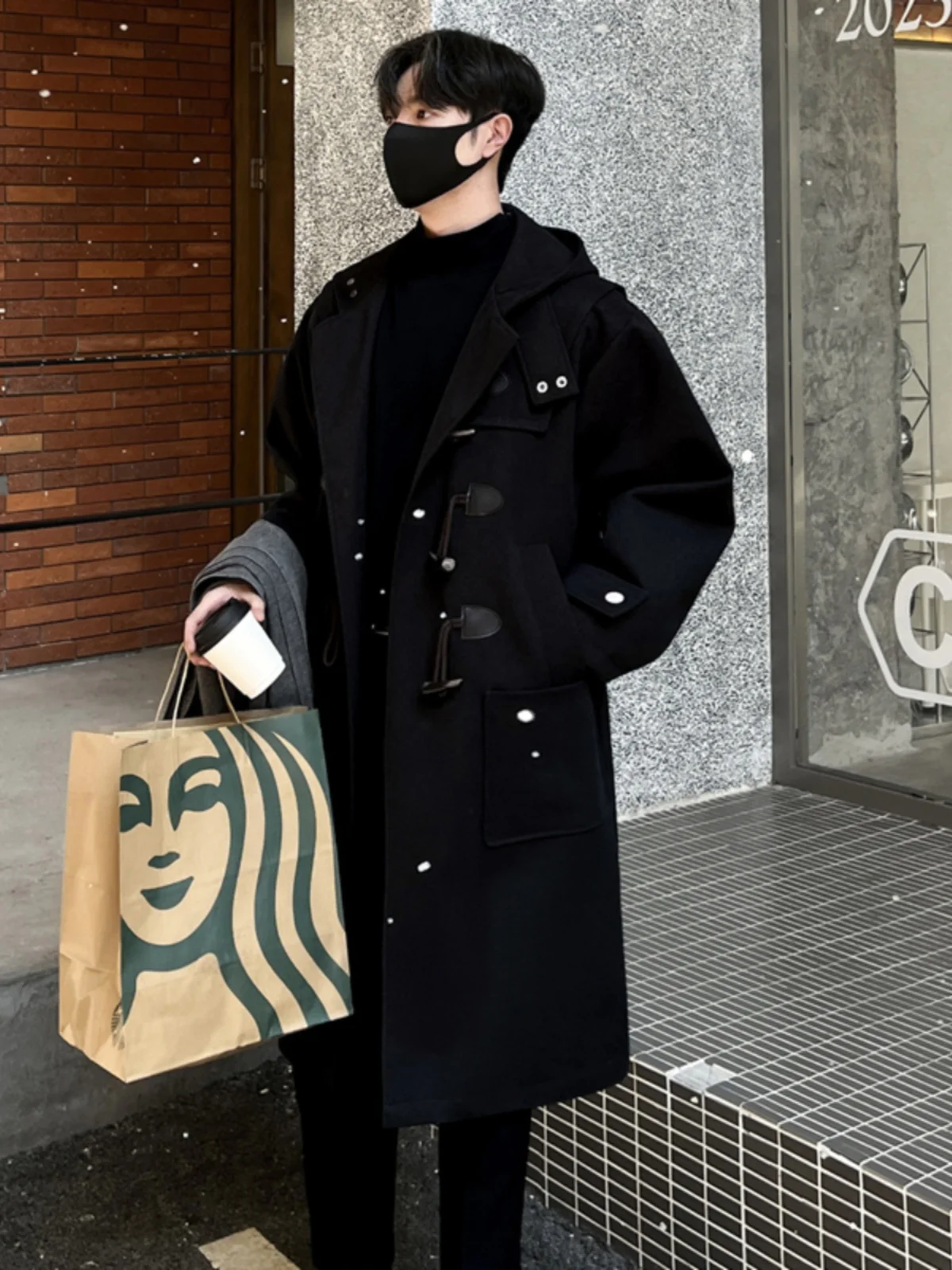 

Woolen Men's Coat Autumn Winter Briti Sle Faionable Versatile Korean Version Trendy Windbreaker Long Loose Fit