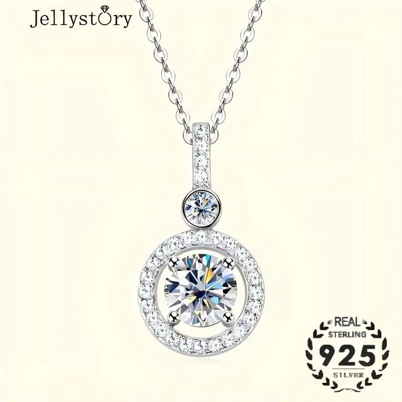 1 Carat S925 Sterling Silver Moissanite Sparkling Clavicle Necklace  Luxury High-End Jewelry, Perfect Engagement  Wedding Gift