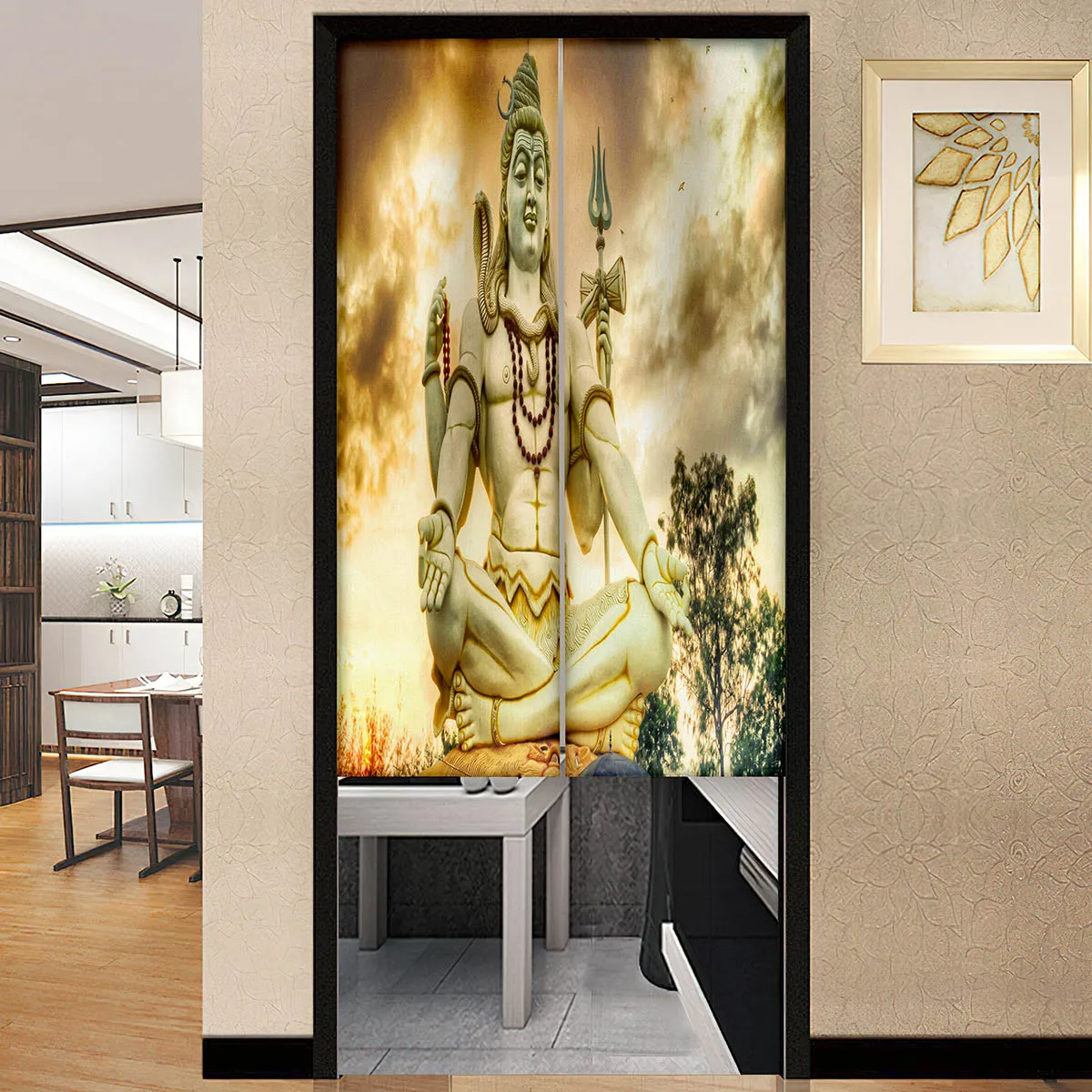 Indian Hindu God Shiva Print Door Curtains Bedroom Kitchen Partition Home Entrance Restaurant Hanging Half-Curtain Decoration