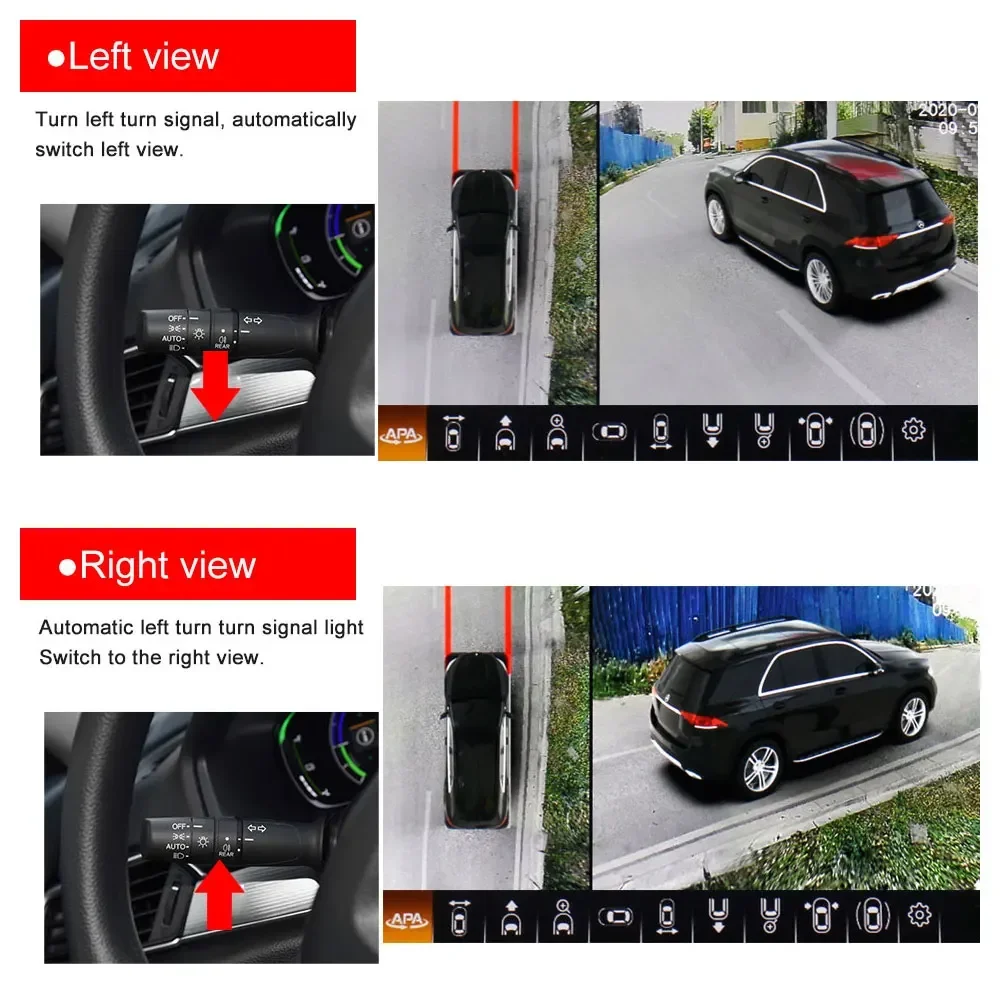 Smartour 1080P AHD 4K 3d 360 car camera system  DVR AI Rear View Camera Recording Parking bird view System aid view 3