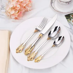 4/8/12/16/20/24 PCS Gold 18-10 Stainless Steel Flatware Set Unique Cutlery Set Wedding Tableware Fork Spoon Knives Silverware