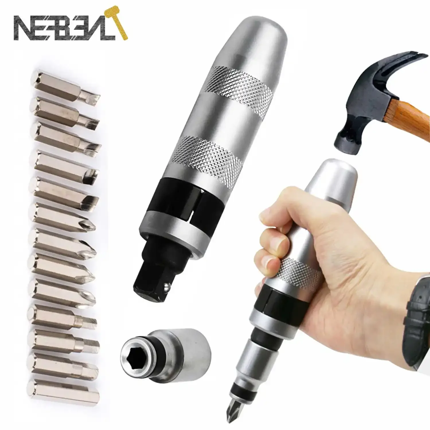 

Manual Impact Screwdriver Set 13 Heads Shock Screw Driver For Loosening Frozen Bolts And Stubborn Fasteners With Non-slip Handle