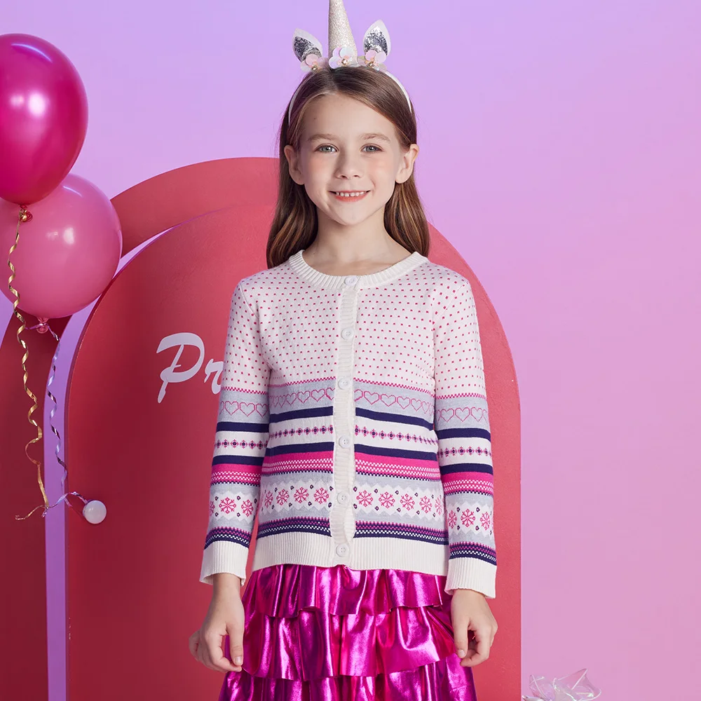 VIKITA Teenager Strickjacken Mädchen Schneeflocken Herzform Gestreift Lässige Mode Niedliche Pullover Kinder Mantel Oberbekleidung Tops Kostüme – Detail 5