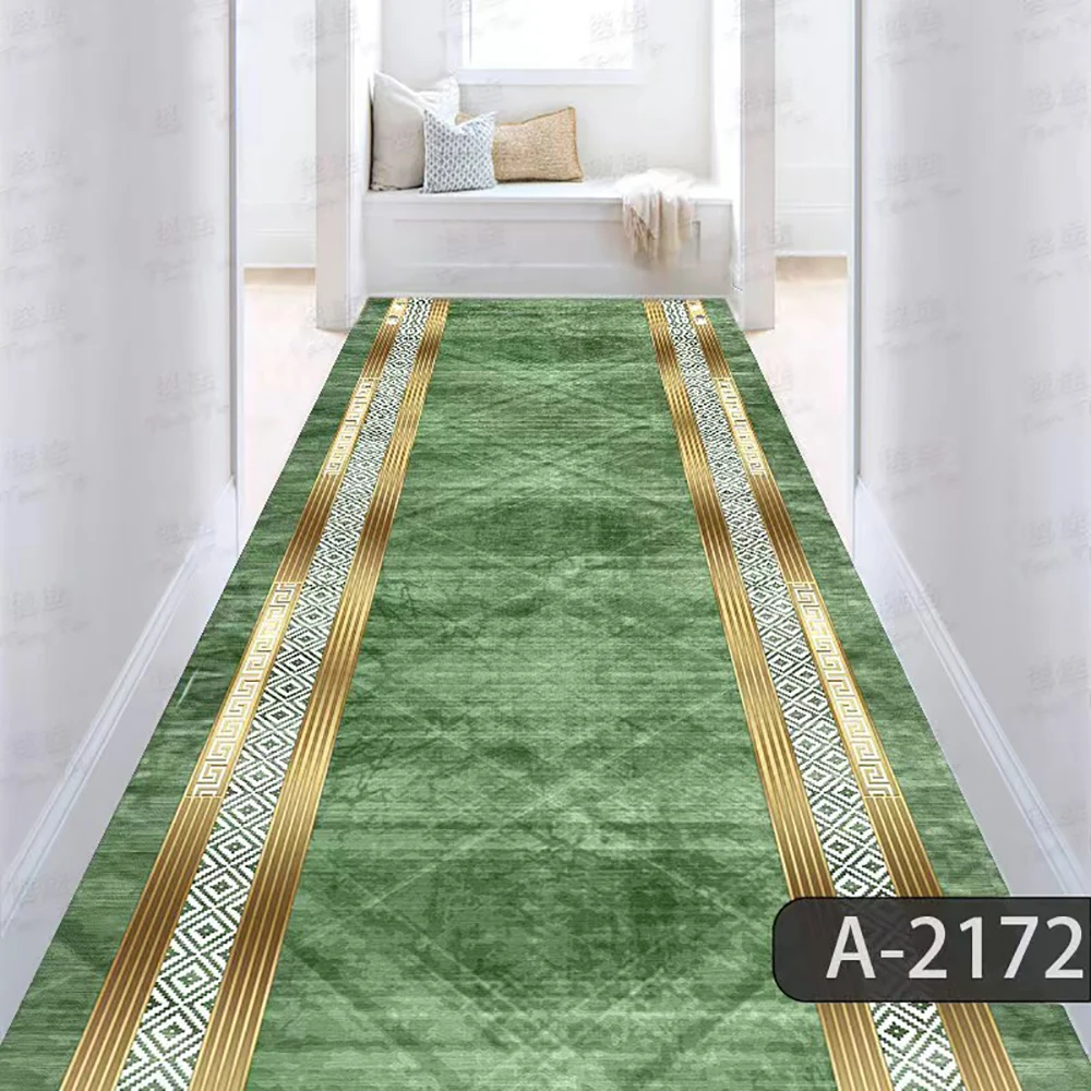 Luxury Gold Green Long Corridor Carpet Hall Runner Decor Non-slip Washable Stairway Rugs European Aisle Floor Mat Customizable ﻿