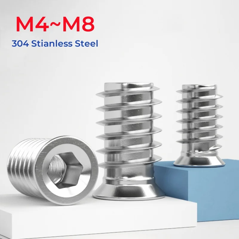

M4 M5 M6 M8 304 Stianless Steel Hex Socket Drive Insert Nuts Threaded For Wood Furniture