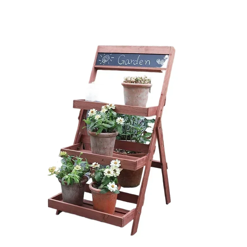 Multi-layer solid wood floor-to-ceiling flower rack, balcony succulent shelf, folding outdoor garden multi-layer